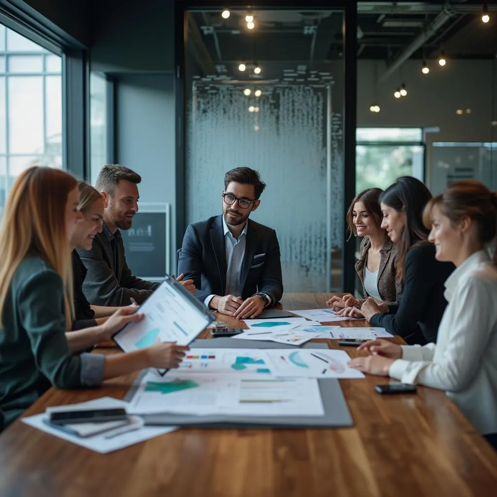 Equipo de consultores en reunión estratégica